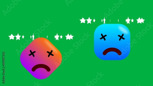 pink and blue emoji in star head and dizzy facial expression photo