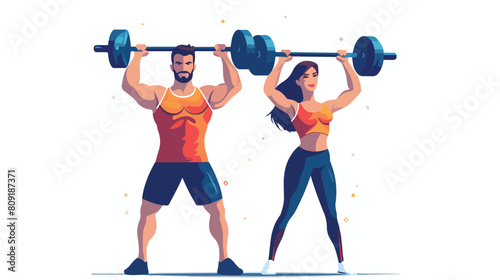 Man and woman bodybuilders weightlifters working ou