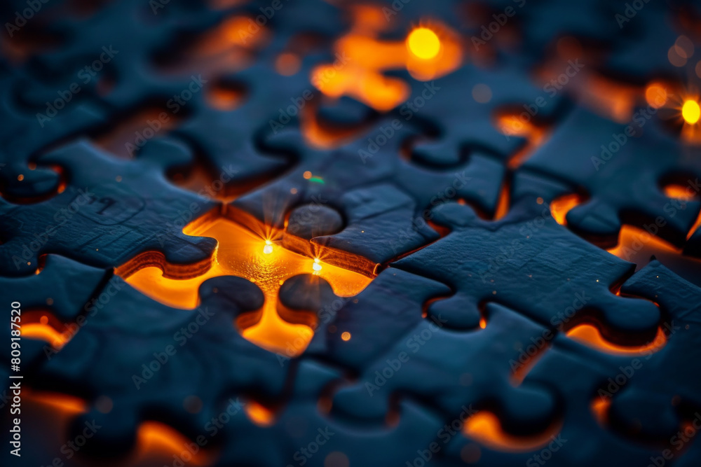 A close up of a puzzle piece with a light shining on it A close up of a puzzle piece with a light shining on it
