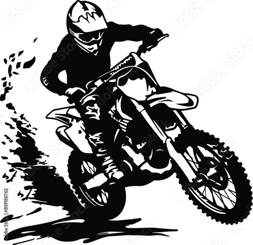 Supercross Motocross Dirt bike Motorcycle Silhouette Design Outline Black and White Clip Art Adobe Illustrator Artwork