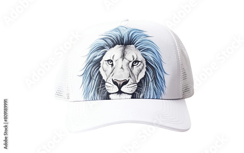 lion head with blue hair on top a cap