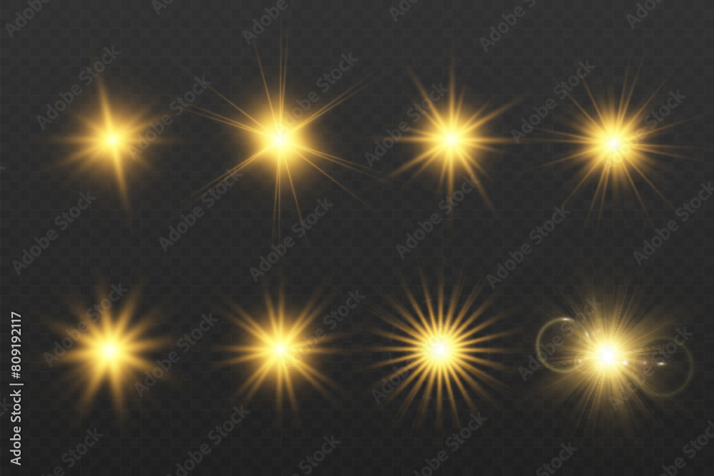 Spark of light.The star flashes brightly.Set of glowing effects. Spark of light.The star flashes brightly.Set of glowing effects.