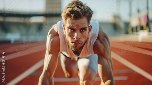White  man practicing athletics sport, person is focused and enjoying the sport, sports photography, generative ai photo