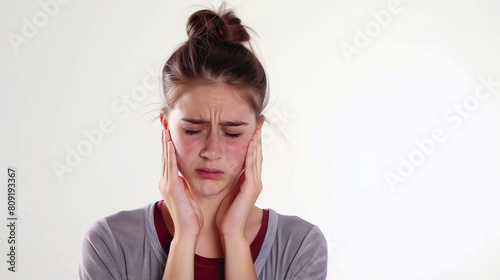 Stressed Young Woman with Headache in Cozy Bedroom - Health, Wellness, Mental Health Concept