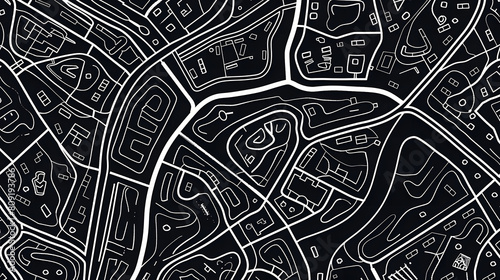 Monochrome black and white city map outline. Abstract urban planning design suitable for wallpaper, posters, and graphic projects