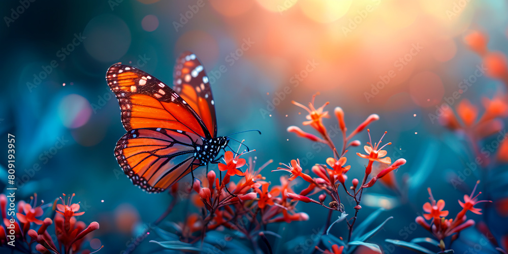 Fluttering Beauties: A Stunning Landscape Capturing the Delicate Dance of Butterflies on a Vibrant Flower