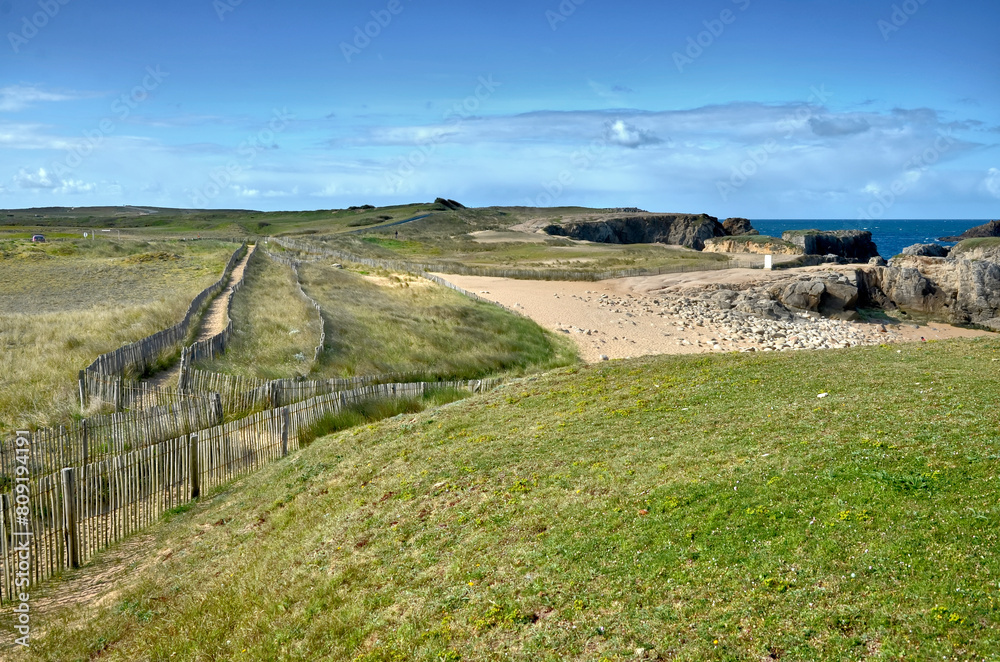 Wild Coast (côte sauvage) and its dunes near, of the peninsula of Quiberon in the Morbihan department in Brittany in north-western France