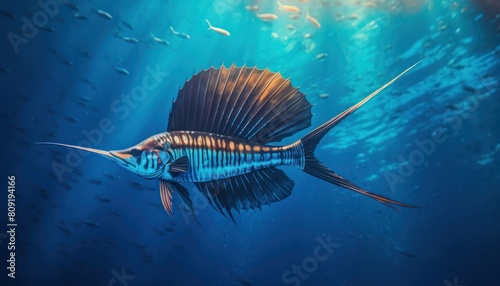 Ikan marlin besar di lautan biru, pemandangan hewan lautan yang memukau photo