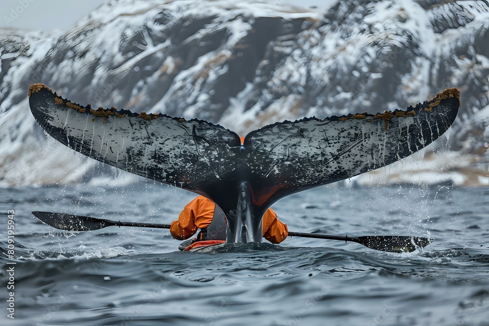 Obraz premium Awe-Inspiring Adventure: Kayaker and Whale in a Spectacular Scene