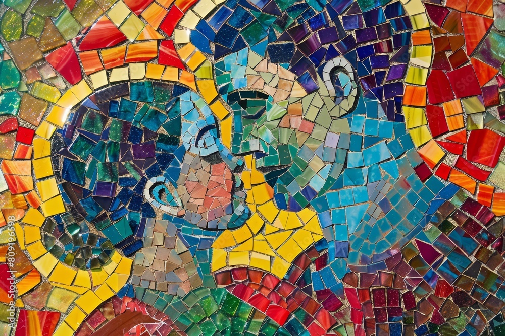 Obraz premium Detailed mosaic artwork featuring a father and child in various activities and poses, A colorful mosaic showing all the ways a father shows love and support for his children