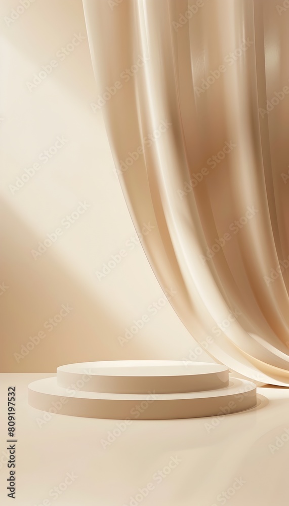 Elegant Minimalist Beige Podium with Soft Textured Backdrop for Product Display or Advertising