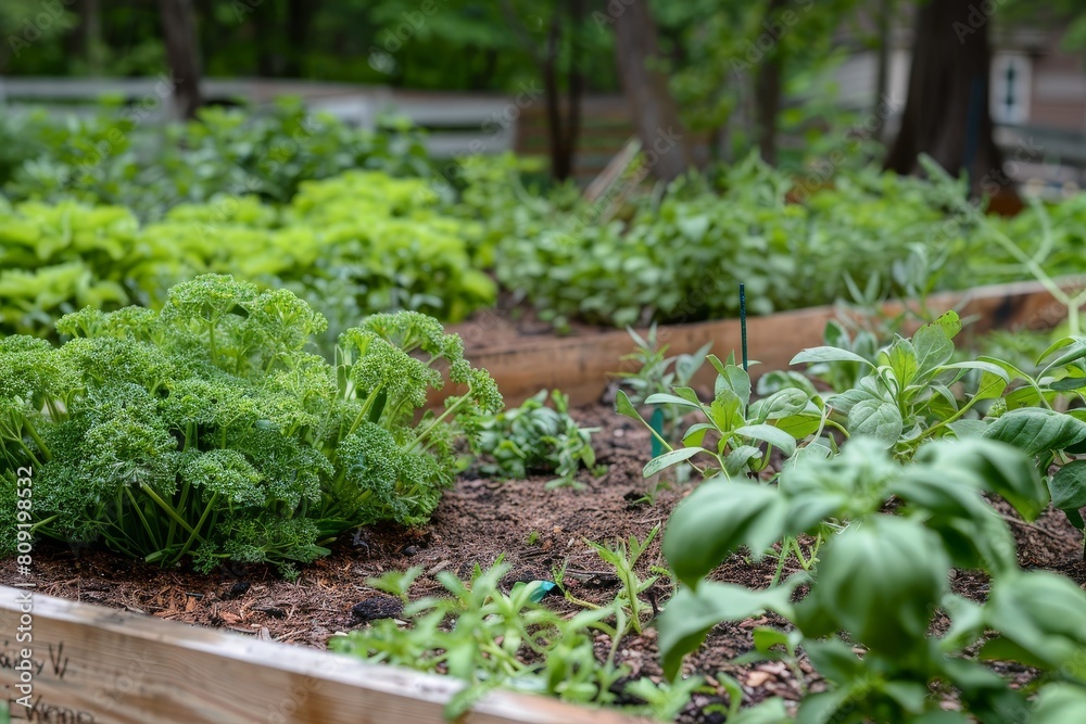 custom made wallpaper toronto digitalA garden brimming with various shades of green from lush plants and vegetables, A community garden providing fresh herbs and vegetables for the pantry