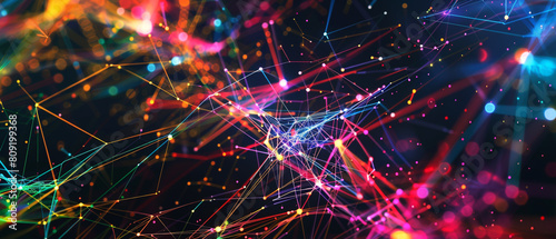 A high-tech digital meshwork of colorful lines and nodes, representing the flow of abstract communication.