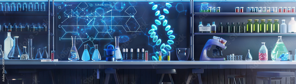 Molecular Biologist's Lab Wall: Featuring DNA structure models, cell ...