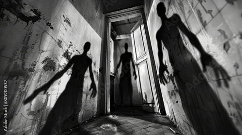 Haunting depiction of psychosis, with shadowy figures lurking in the background © authapol