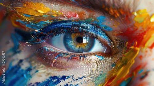 Creative sight. Painted eyes with colorful brushes