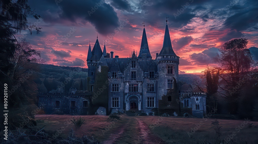 Fairy tale castle at dusk. 3d rendering Fairy tale castle at dusk. 3d rendering