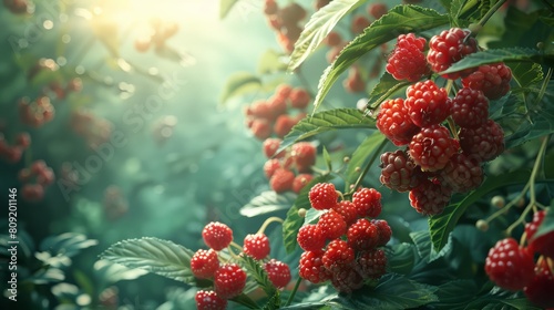 A bunch of red berries hanging from a tree. The berries are ripe and ready to be picked