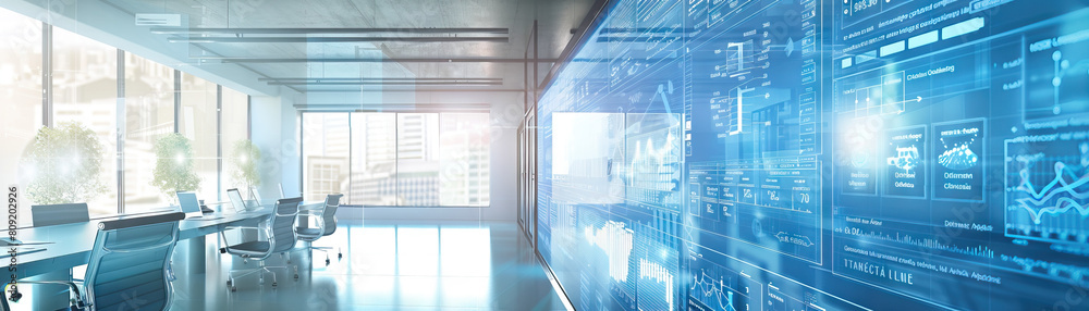 Renewable Energy Consultant's Office Wall: Covered in renewable energy project blueprints, sustainability reports, and a board with energy efficiency plans