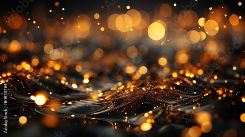 Abstract gold bokeh on black background.