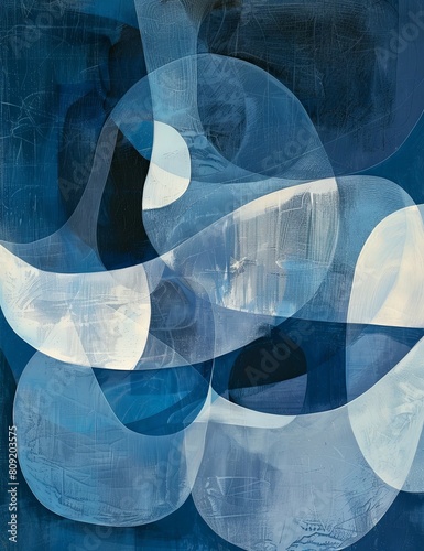 Abstract blue geometric artwork - Abstract painting with geometric translucent shapes in various tones of blue photo