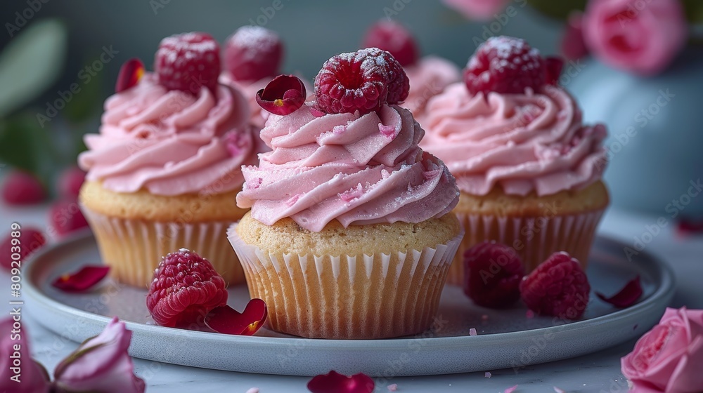 Raspberry rosewater cupcakes bake delicate raspberry rosewater cupcakes AI generated