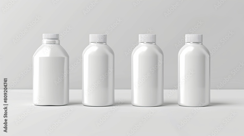 Vector blank template. Mock-up of white plastic bottle with cap. Realistic 3d container for body lotion, shampoo, milk. Empty and clean packaging for cosmetic product. Isolated on white Vector blank template. Mock-up of white plastic bottle with cap. Realistic 3d container for body lotion, shampoo, milk. Empty and clean packaging for cosmetic product. Isolated on white