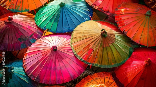 photo a lot of colorful umbrellas