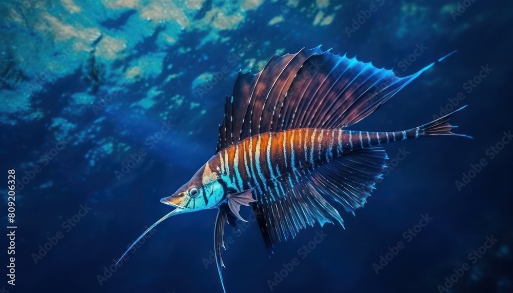 Fototapeta premium Ikan marlin besar di lautan biru, pemandangan hewan lautan yang memukau