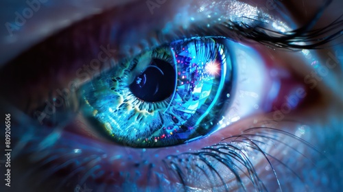 Macro image of human eye. Logo eye lens