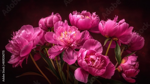Close up of a blooming pink peony