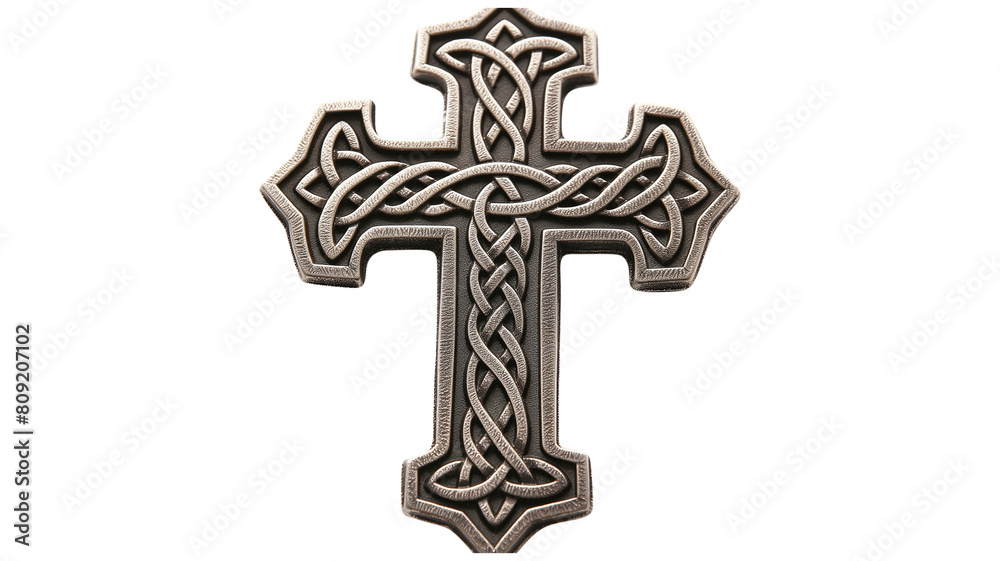 Beautiful Metal Cross with Celtic-inspired Design isolated on a transparent background