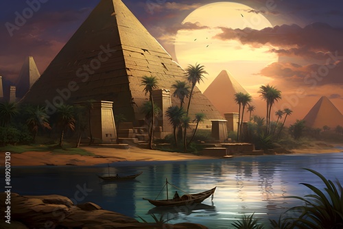 Nile s Tranquility Pyramids Sphinx and Daily Egyptian Life at Dusk 