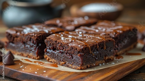 Salted caramel brownies bake indulgent salted caramel brownies with a fudgy chocolate base AI generated photo