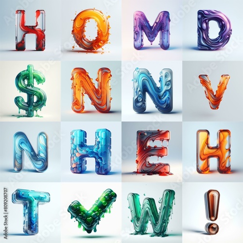 glass 3D Lettering Typeface. AI generated illustration