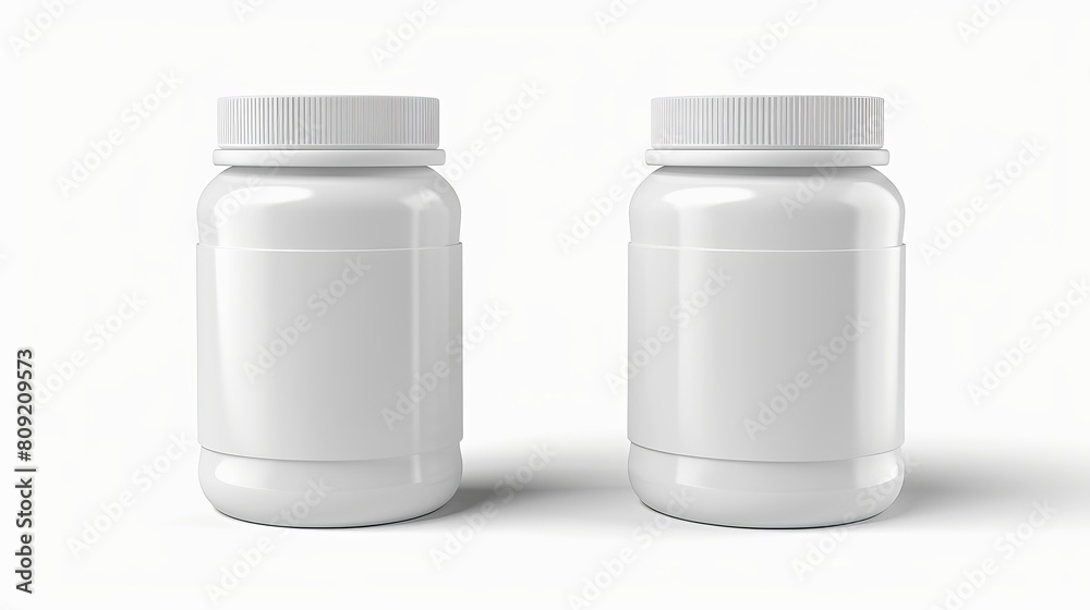 White plastic pill bottle mockup. Supplement jar vector blank isolated on white background. Illustration of pharmaceutical remedy product. Medical tablet plastic package White plastic pill bottle mockup. Supplement jar vector blank isolated on white background. Illustration of pharmaceutical remedy product. Medical tablet plastic package