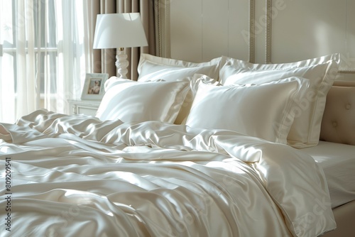 Elegant Classic Bedroom with Luxurious White Silk Bedding