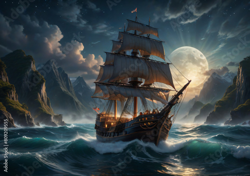 Fotografie pirate ship sailing