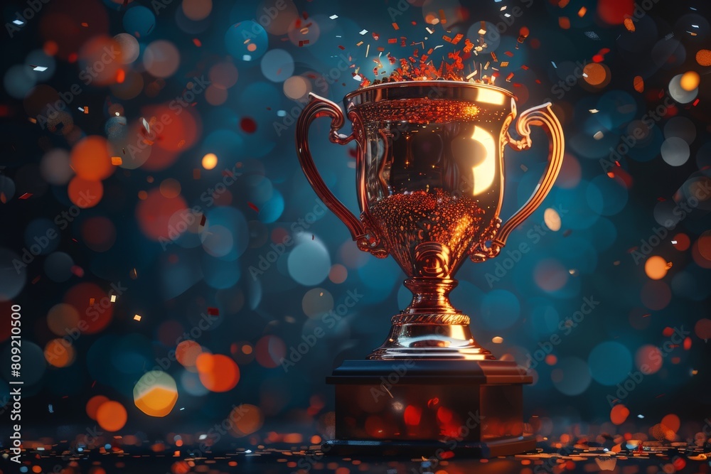 A Celebration of Success: Golden Trophy Against Vibrant Lights. A Celebration of Success: Golden Trophy Against Vibrant Lights.