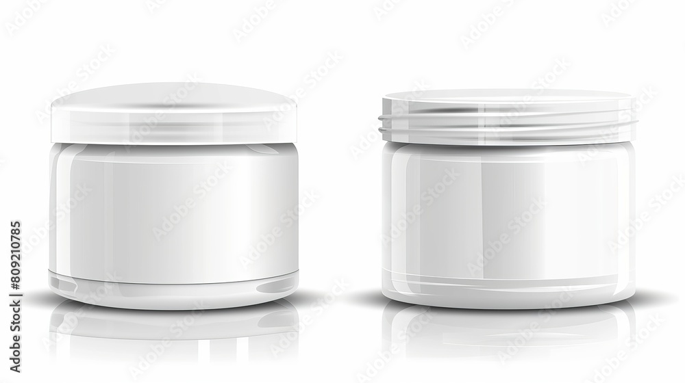 A realistic vector illustration showcasing a white plastic jar designed for cosmetics, depicted against a white background. A realistic vector illustration showcasing a white plastic jar designed for cosmetics, depicted against a white background.