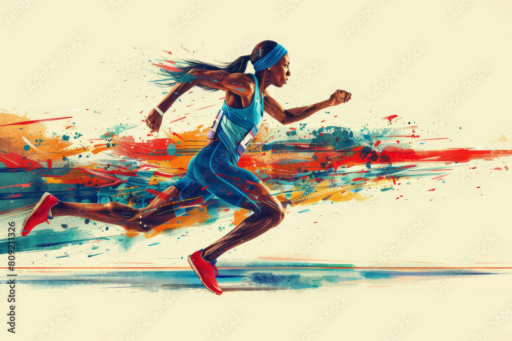A woman in a tank top runs with determination, focus and hard work, and pushes herself to run faster. A woman in a tank top runs with determination, focus and hard work, and pushes herself to run faster.