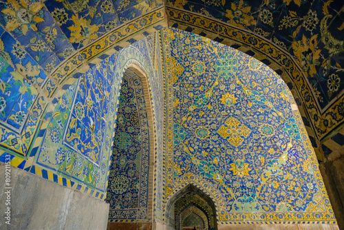 Interior of the Shah Mosque, also known as the Imam Mosque, is located in Naghsh-e Jahan Square in Isfahan, Iran.