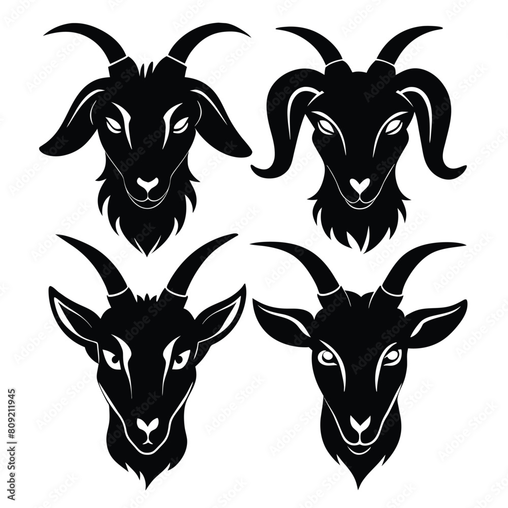 Set of goat head logo icon vector silhouette Set of goat head logo icon vector silhouette