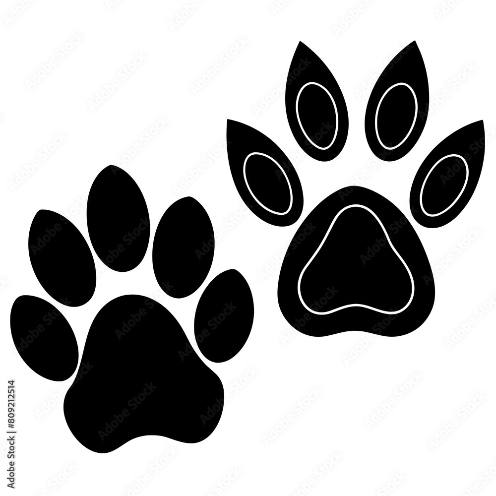Dog and cat paw vector silhouette an white background Dog and cat paw vector silhouette an white background