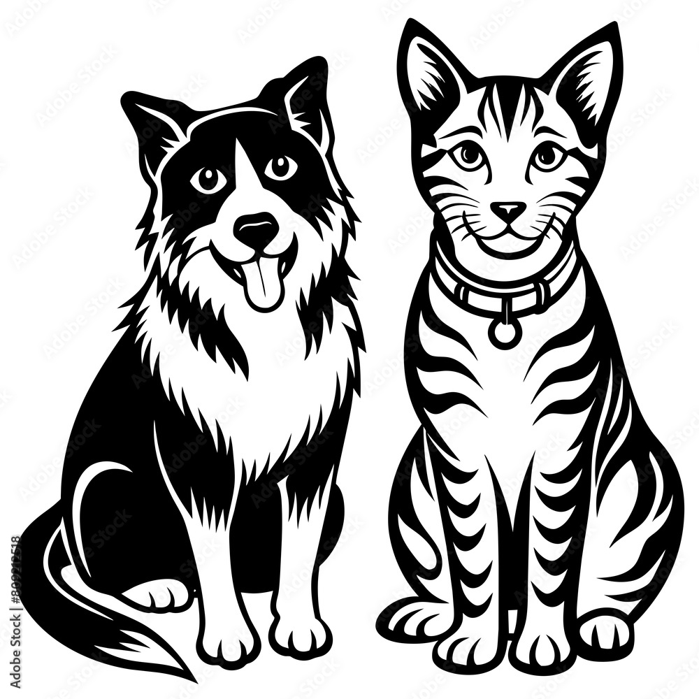 Obraz premium Dog and cat vector silhouette an white background