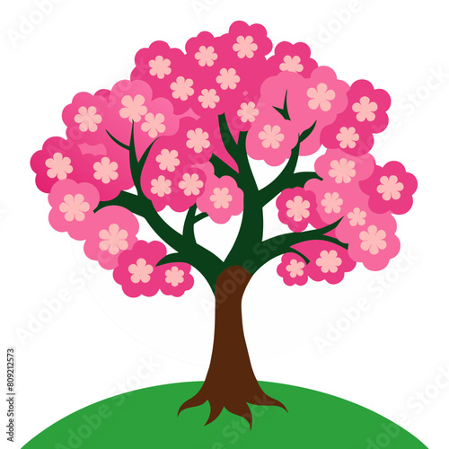 tree with pink blossoms on green hill  perfect for spring-themed designs