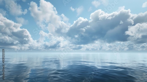 A tranquil sea scene under a cloudy sky  capturing the serene and undisturbed state of the ocean in calm weather