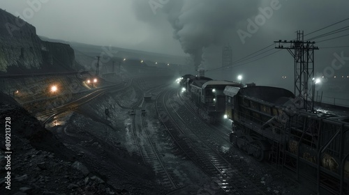 The scene depicts the gritty, labor-intensive environment of a coal mining operation