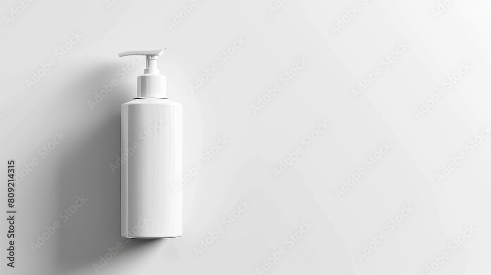 A white unbranded dispenser bottle is isolated on a white background, serving as a cosmetic packaging mockup with ample copy space. A white unbranded dispenser bottle is isolated on a white background, serving as a cosmetic packaging mockup with ample copy space.