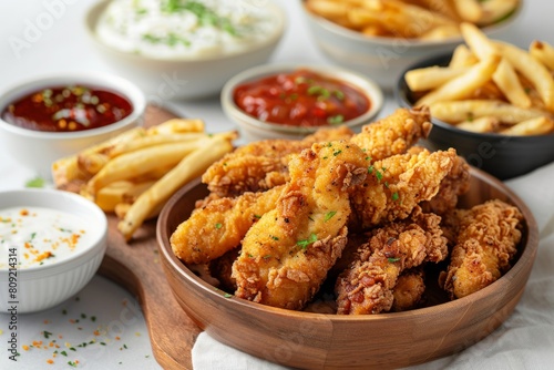 air-fried chicken tenders paired with a variety of dipping sauces for added flavor. 
